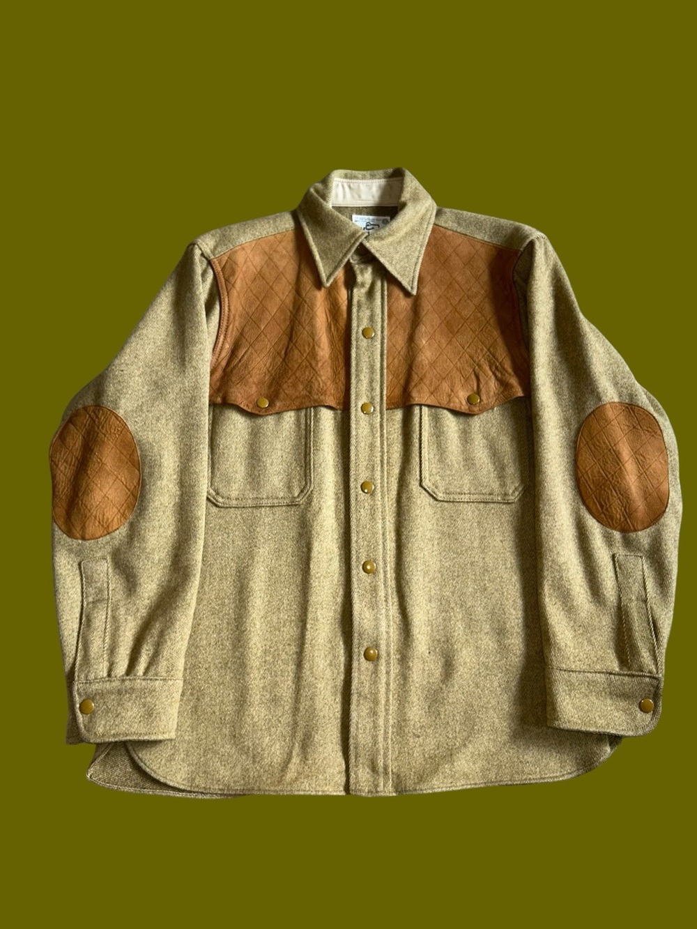 Vintage Woolrich Brown Wool Suede Yoke Elbow Patches Jacket Shirt Men’s Size L